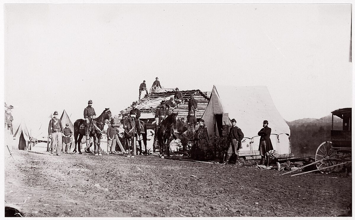 "Building Winter Quarters", Unknown (American), Albumen silver print from glass negative 