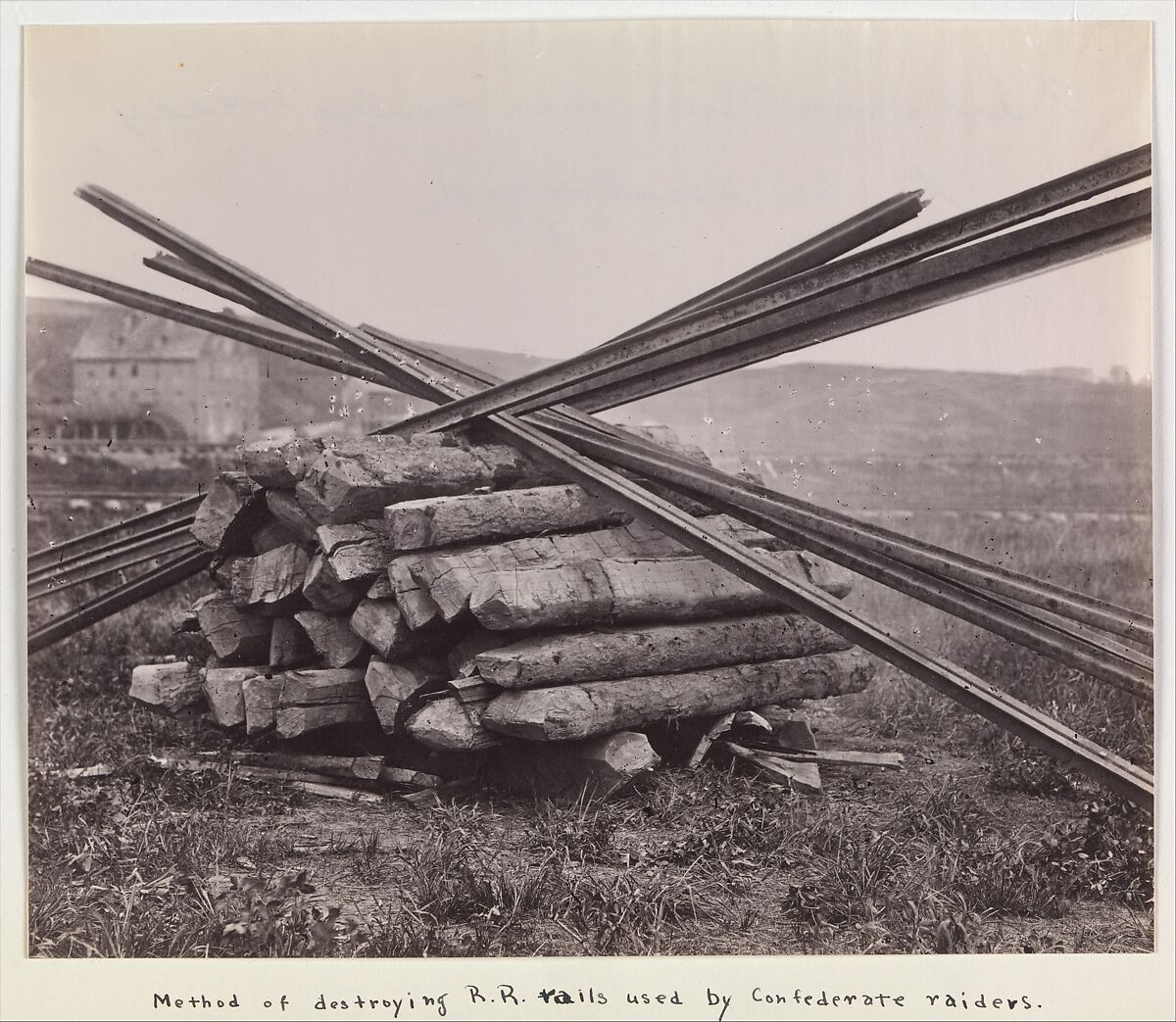 Confederate Method of Destroying Rail Roads at McCloud Mill, Virginia, Andrew Joseph Russell (American, 1830–1902), Albumen silver print from glass negative 