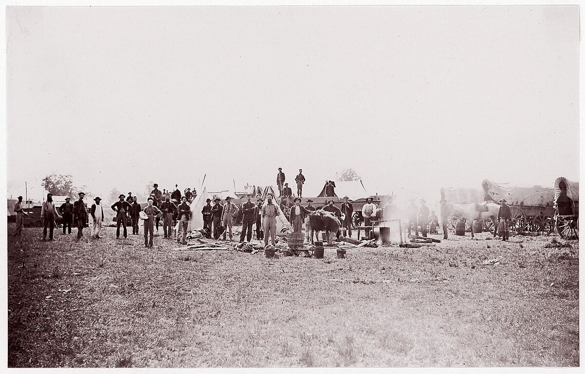 [Unidentified Company of Soldiers and Civilians (?) in Field], Unknown (American), Albumen silver print from glass negative 