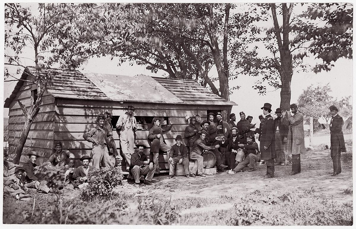 [Group of Union Officers and Soldiers at a Sutler's Store], Unknown (American), Albumen silver print from glass negative 