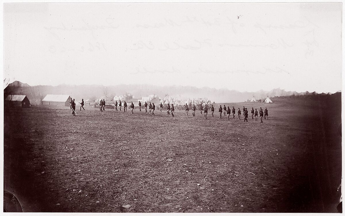 Camp of 34th Massachusetts Infantry, Miner's Hill, VA.  Skirmish Drill., Unknown (American), Albumen silver print from glass negative 