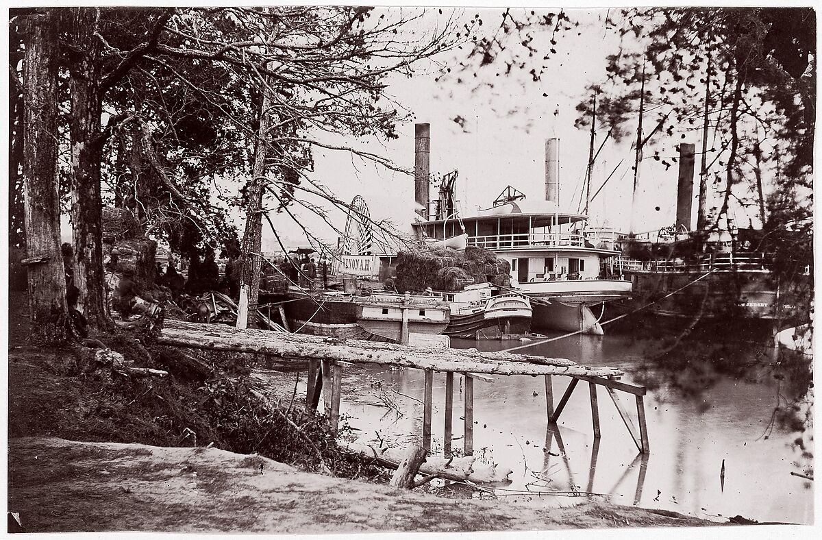 Pontoon Bridge at Deep Bottom, James River, Andrew Joseph Russell (American, 1830–1902), Albumen silver print from glass negative 