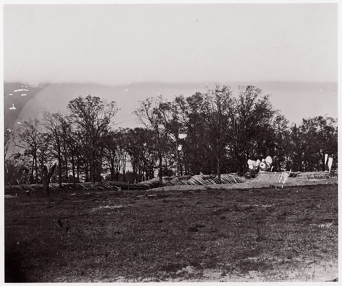 [Earthwork Fortifications at Edge of Forest], Unknown (American), Albumen silver print from glass negative 