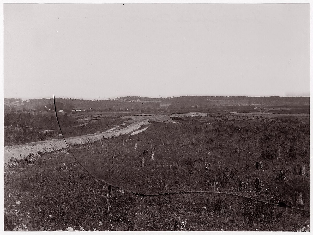 [Landscape with Distant View of Earthwork Fortifications], Unknown (American), Albumen silver print from glass negative 