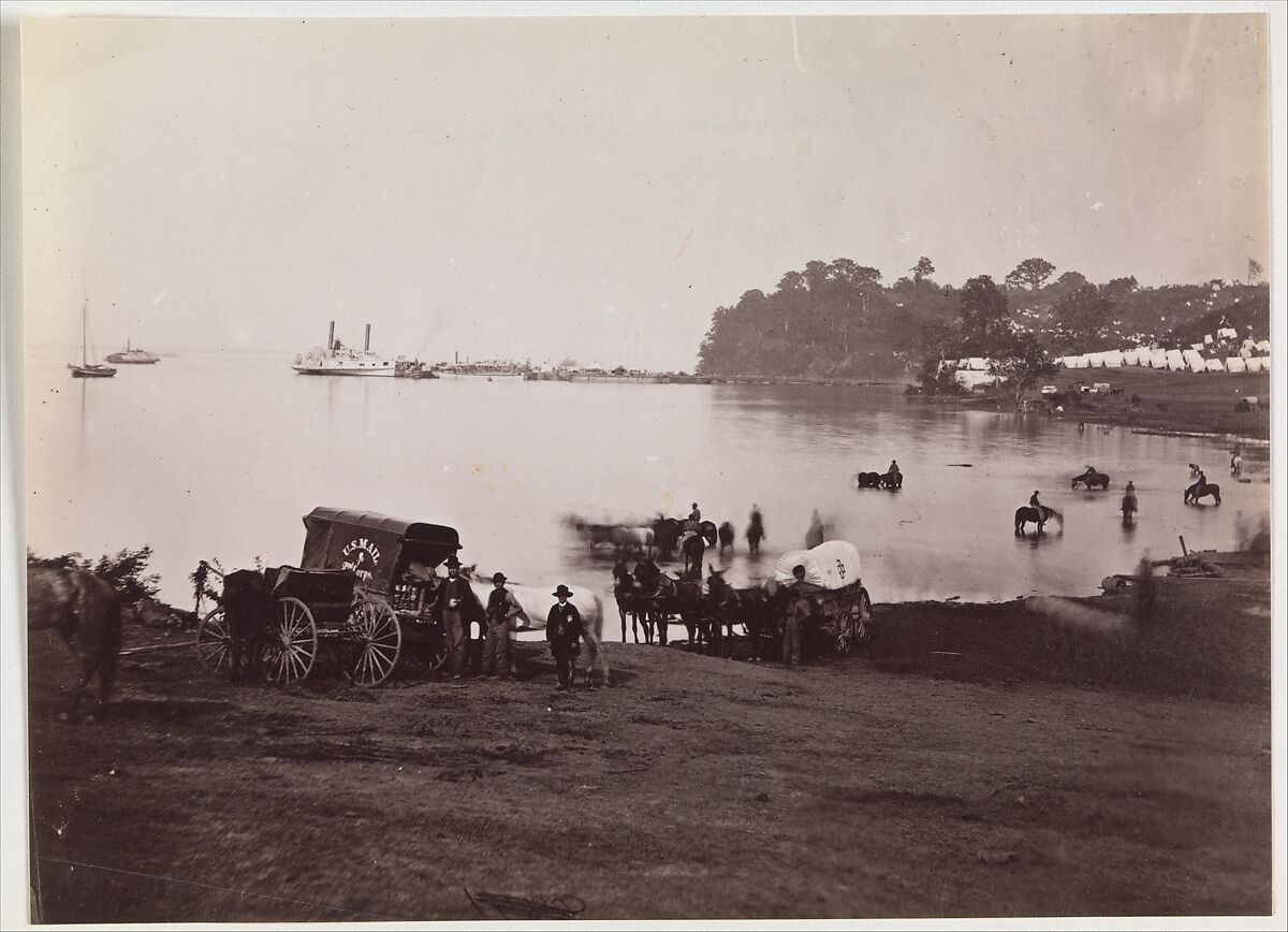 [Distant View of Landing, Belle Plain, Virginia], Possibly by Timothy H. O&#39;Sullivan (American, born Ireland, 1840–1882), Albumen silver print from glass negative 