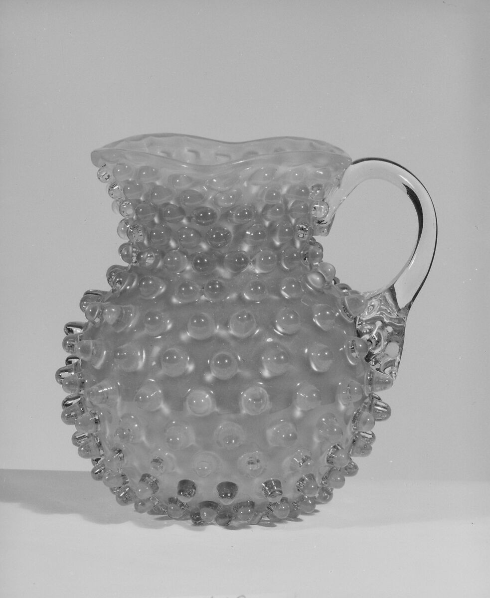 Hobnail Creamer, Probably Hobbs, Brockunier and Company (1863–1891), Pressed colorless and opaque cranberry glass, American 