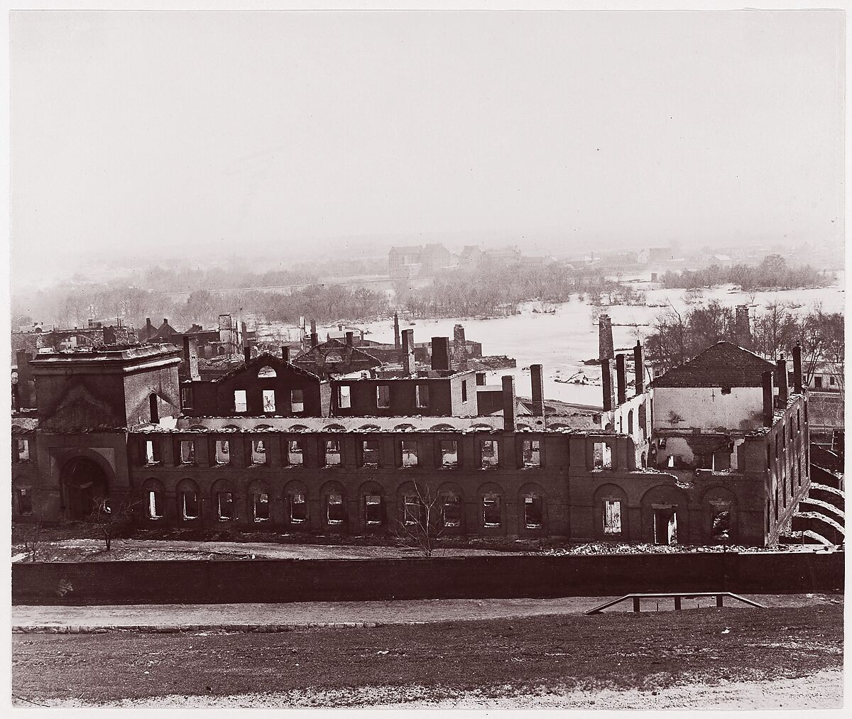 [Ruins of the Arsenal, Richmond, Virginia, after Evacuations], Attributed to Alexander Gardner (American, Glasgow, Scotland 1821–1882 Washington, D.C.), Albumen silver print from glass negative 