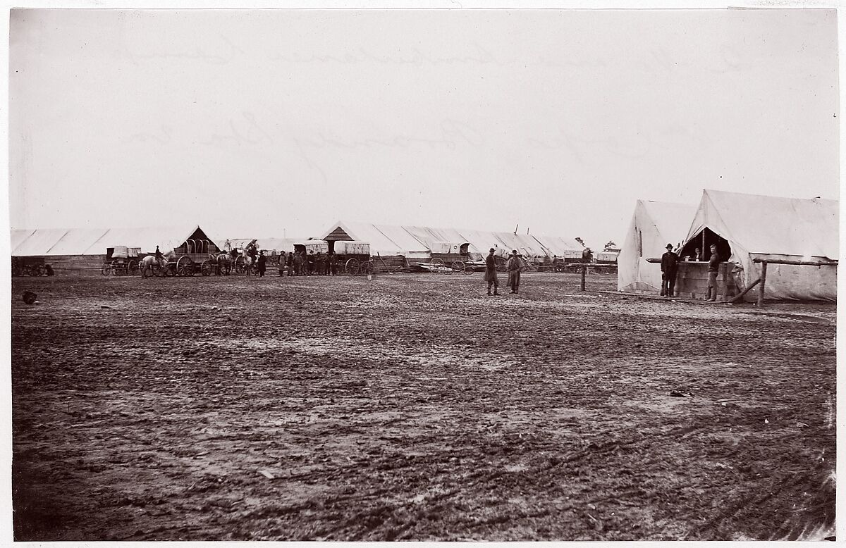 [Winter Quarters of Quartermaster's Department, 6th Army Corps, Near Hazel River, Virginia], Attributed to Timothy H. O&#39;Sullivan (American, born Ireland, 1840–1882), Albumen silver print from glass negative 