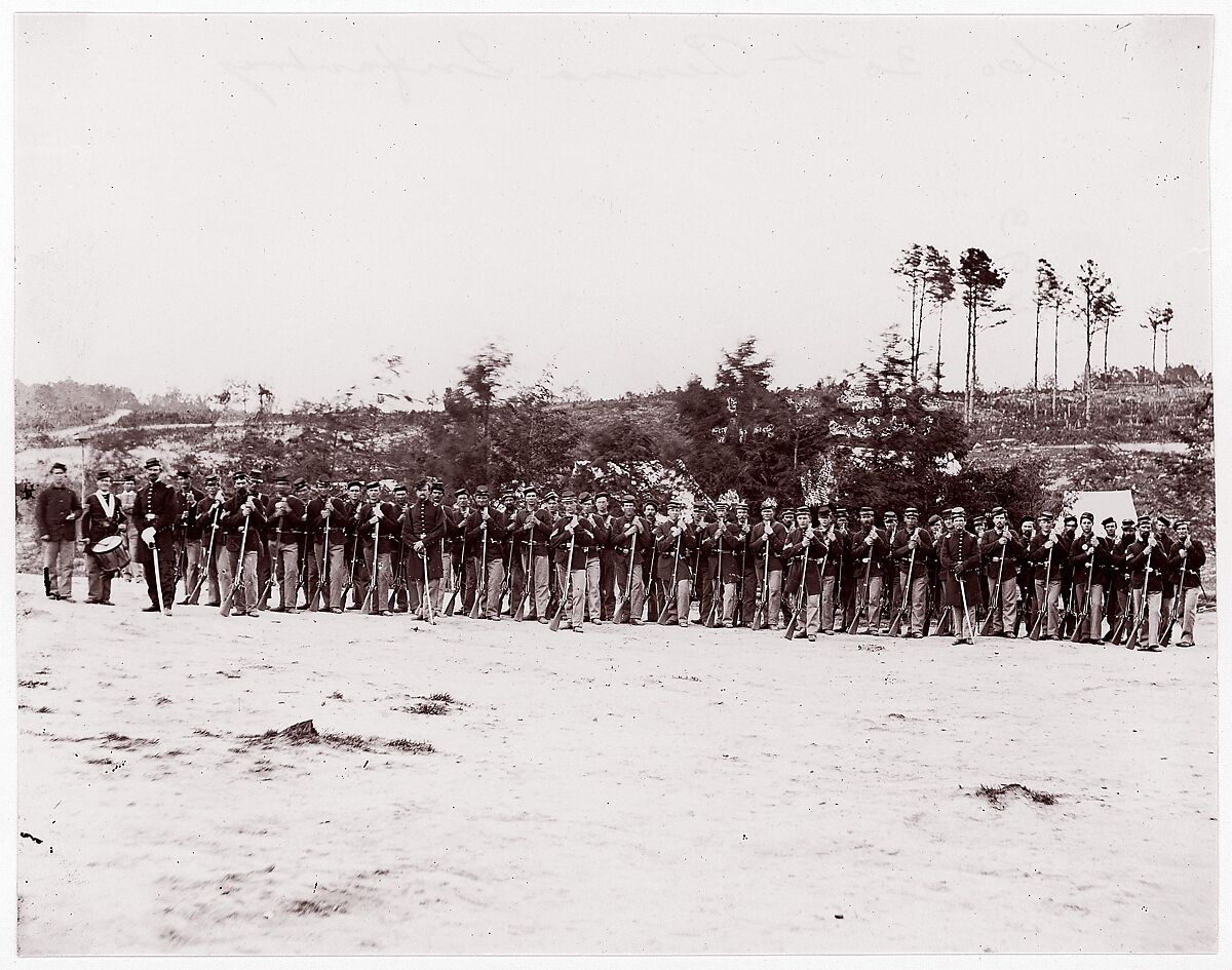 [Line of Soldiers, 30th Pennsylvania Infantry], Unknown (American), Albumen silver print from glass negative 