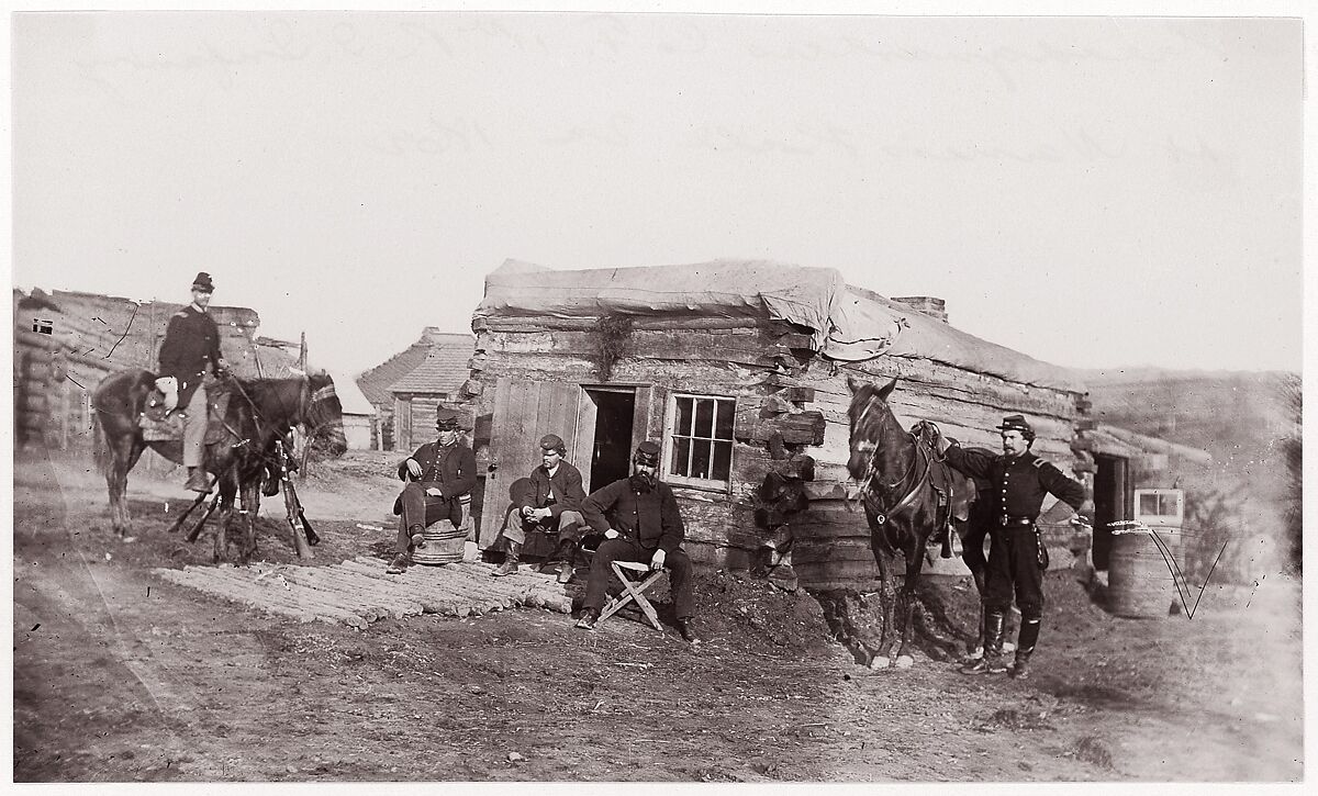Headquarters, Co. F, 11th Rhode Island Infantry, Miner's Hill, Virginia, Unknown (American), Albumen silver print from glass negative 