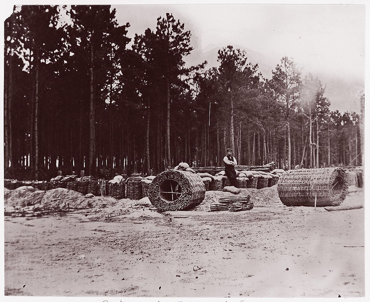 [Gabions in Engineers' Camp, Front of Petersburg, Virginia], Attributed to Timothy H. O&#39;Sullivan (American, born Ireland, 1840–1882), Albumen silver print from glass negative 