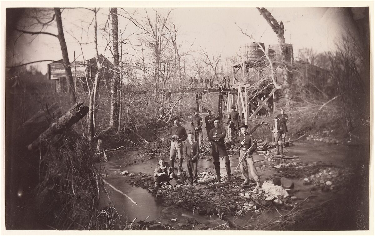 [Soldiers in Creek, Below Orange and Alexandria Rail Road Bridge Across Bull Run, Virginia]