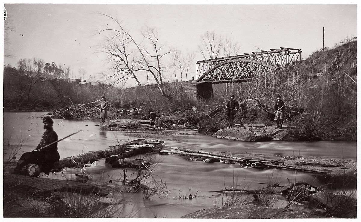 [Orange and Alexandria Rail Road Bridge Across, Bull Run, Virginia], Attributed to Timothy H. O&#39;Sullivan (American, born Ireland, 1840–1882), Albumen silver print from glass negative 