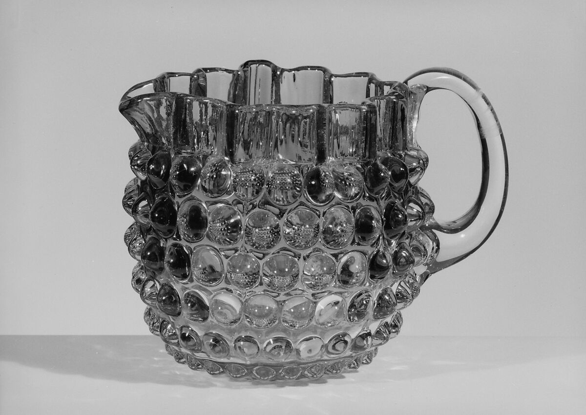 Hobnail Creamer, Probably Hobbs, Brockunier and Company (1863–1891), Pressed cranberry and colorless glass, American 