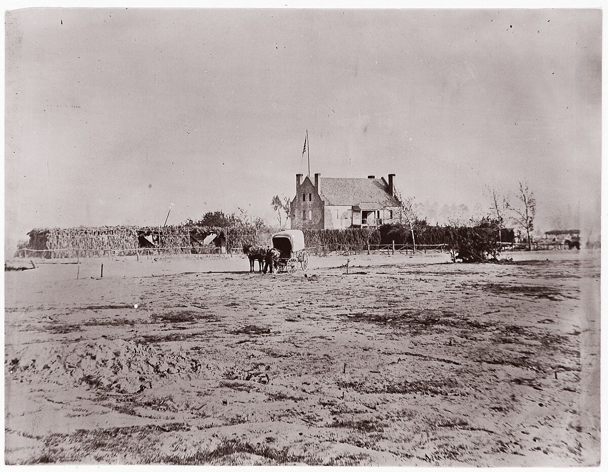 [Yellow House [also known as Yellow Tavern], Headquarters of the 6th Army Corps, Warren Station, in Front of Petersburg, Virginia], Attributed to Timothy H. O&#39;Sullivan (American, born Ireland, 1840–1882), Albumen silver print from glass negative 