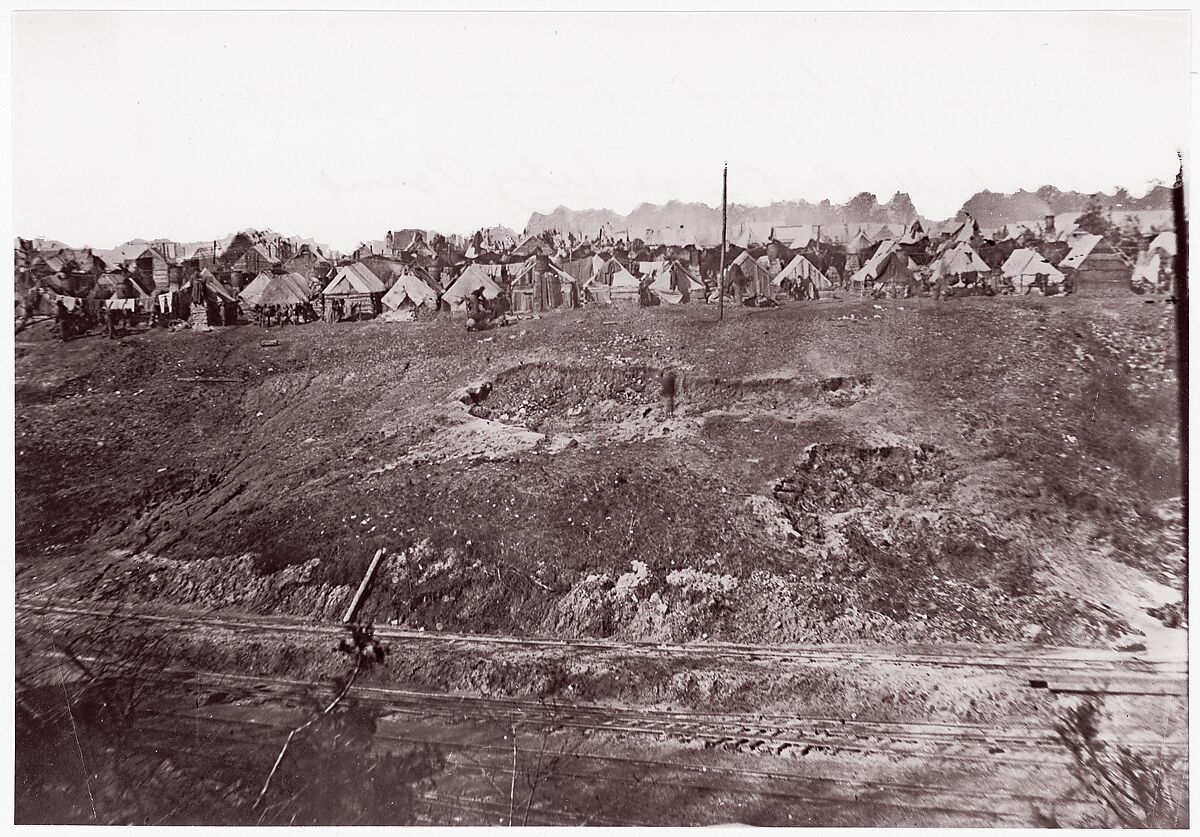[Camp of Construction Corps, U.S. Military Railroad at City Point, Virginia], Andrew Joseph Russell (American, 1830–1902), Albumen silver print from glass negative 