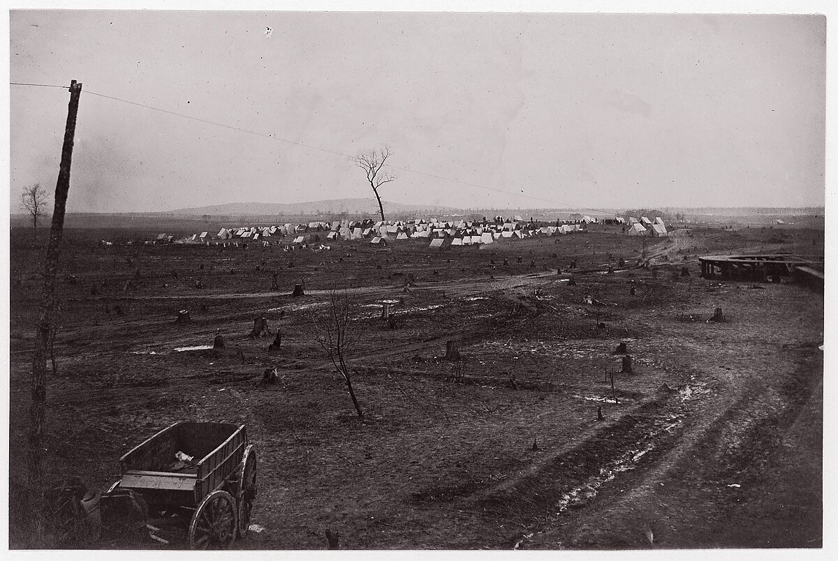 [Wagon and Unidentified Union Army Tented Encampment in Distance], Unknown (American), Albumen silver print from glass negative 