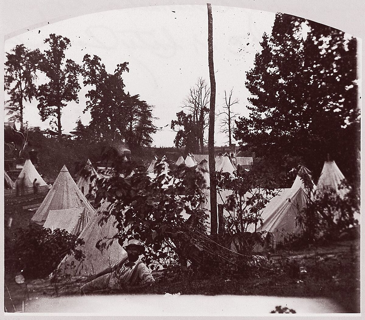 Camp of Construction Corps, U.S. Military Railroad, at City Point, Andrew Joseph Russell (American, 1830–1902), Albumen silver print from glass negative 