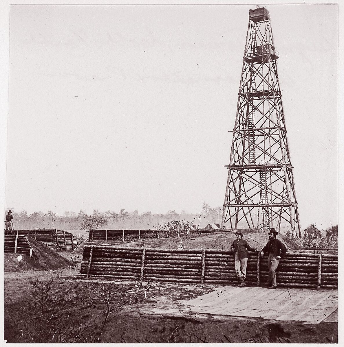 [Signal Tower at Point of Rocks, Appomattox River, Virginia], Attributed to Timothy H. O&#39;Sullivan (American, born Ireland, 1840–1882), Albumen silver print from glass negative 