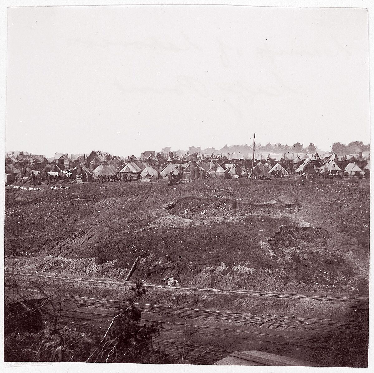[Camp of Construction Corps, U.S. Military Railroad at City Point, Virginia], Attributed to Andrew Joseph Russell (American, 1830–1902), Albumen silver print from glass negative 
