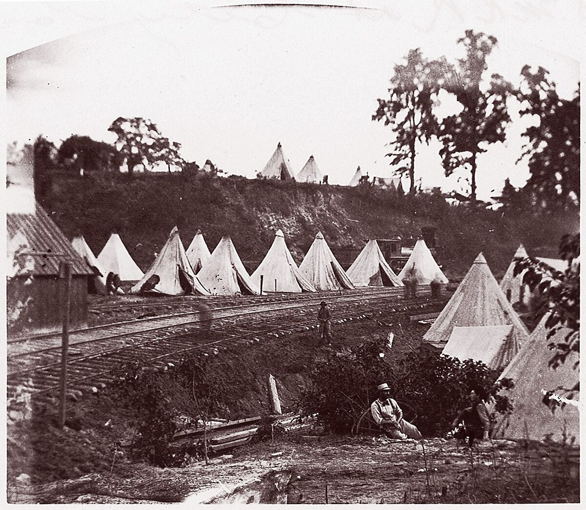 Camp of Construction Corps, U.S. Military Railroad at City Point, Andrew Joseph Russell (American, 1830–1902), Albumen silver print from glass negative 