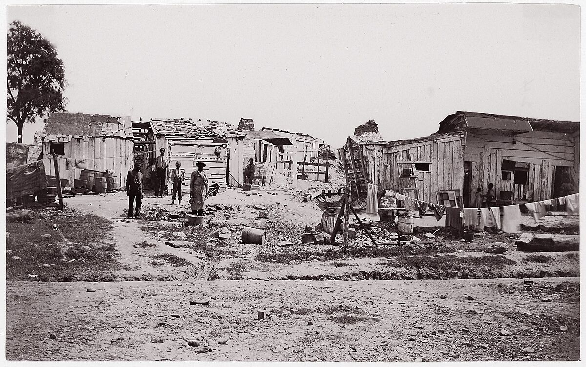 [Encampment with shacks and laundry], Unknown (American), Albumen silver print from glass negative 