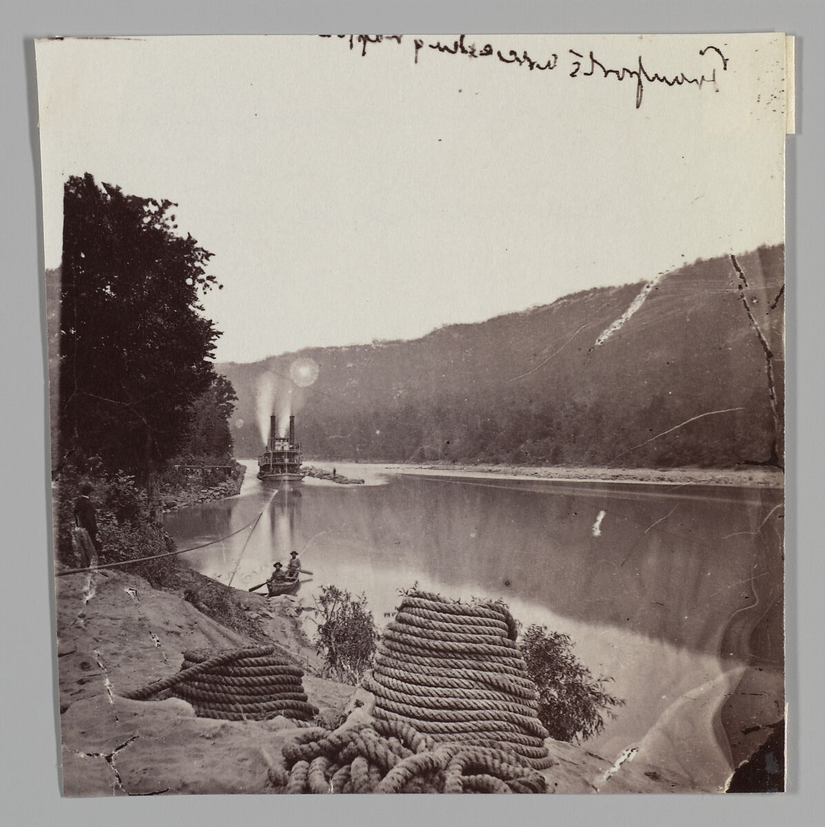 U.S. Transport in Rapids, Tennessee River/The Suck - Tennessee River below Chattanooga, looking down stream, George N. Barnard (American, 1819–1902), Albumen silver print from glass negative 