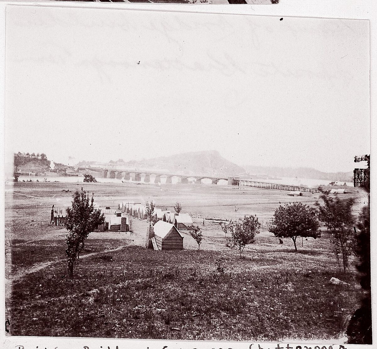 Bridge Builders Camp opposite Chattanooga, George N. Barnard (American, 1819–1902), Albumen silver print from glass negative 