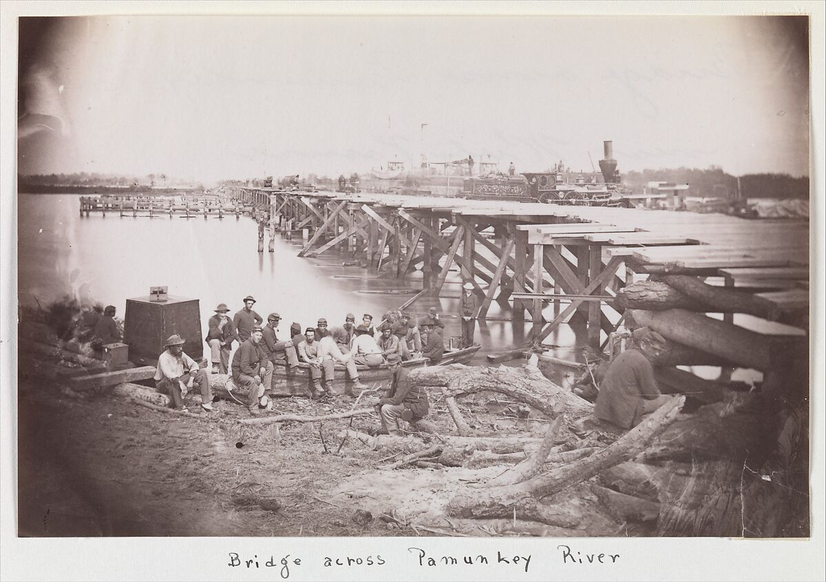 Bridge Across Pamunkey River, near White House, Timothy H. O&#39;Sullivan (American, born Ireland, 1840–1882), Albumen silver print from glass negative 