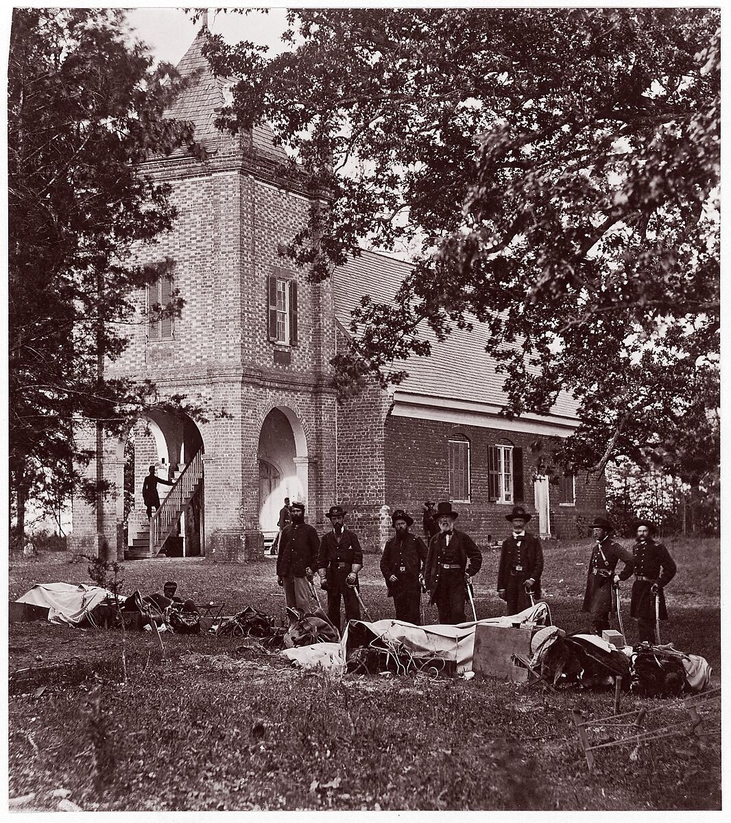 St. Peter's Church near White House, Where Washington was Married.  General E. V. Sumner and Staff, Alexander Gardner (American, Glasgow, Scotland 1821–1882 Washington, D.C.), Albumen silver print from glass negative 