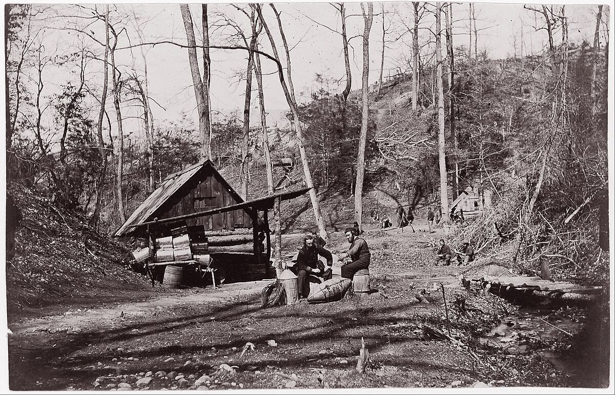 [A Union Station on the James River Established for Extracting Gunpowder from Confederate Torpedoes], Attributed to Egbert Guy Fowx (American, born 1821), Albumen silver print from glass negative 