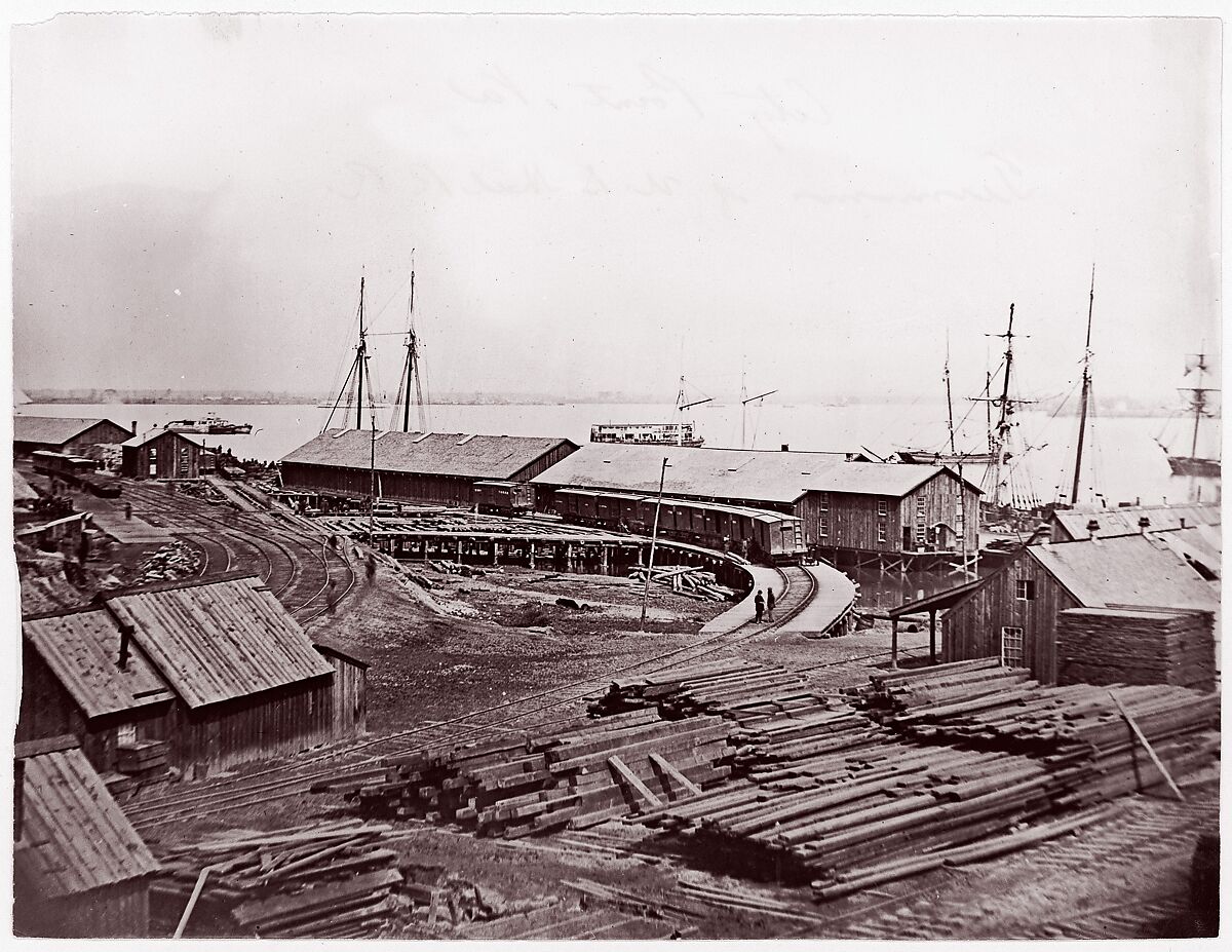 [Terminus of U.S. Military Rail Road, City Point, Virginia], Attributed to Andrew Joseph Russell (American, 1830–1902), Albumen silver print from glass negative 