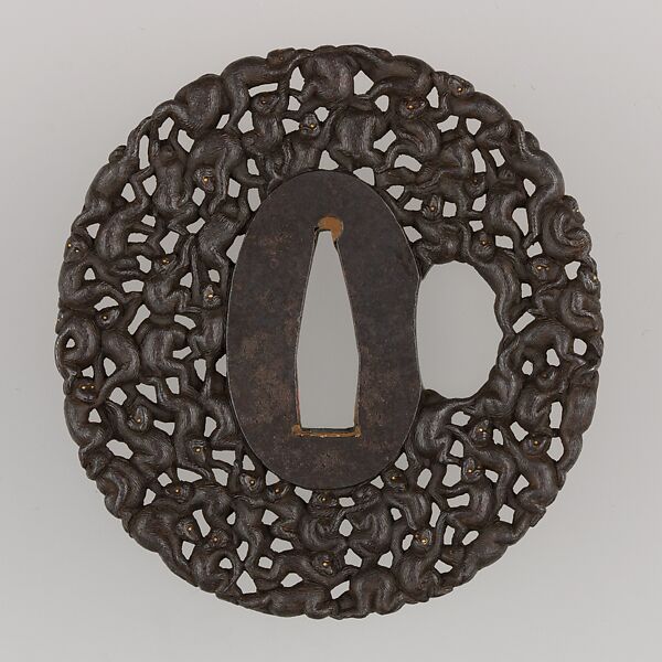 Sword Guard (Tsuba), Iron, gold, Japanese