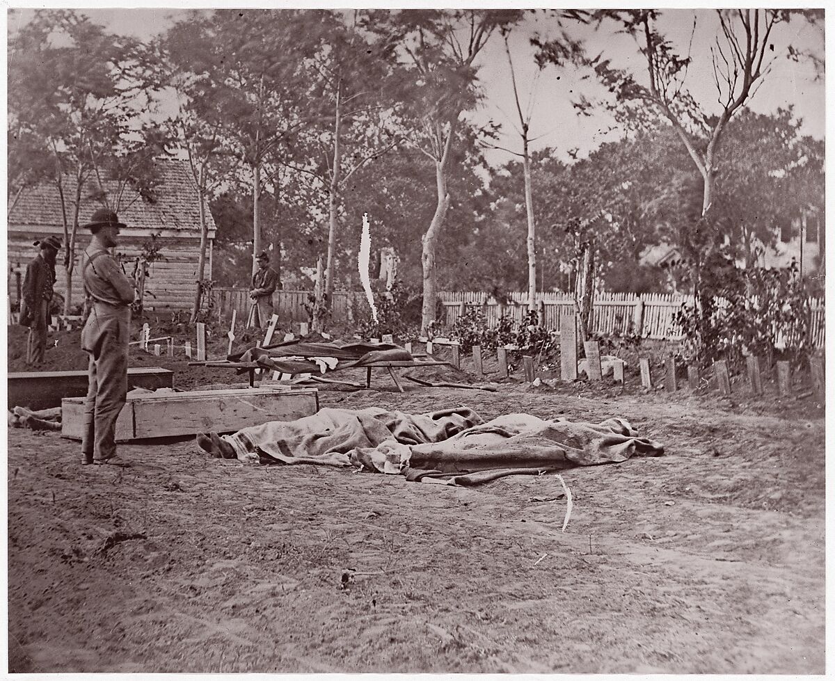 Burial of the Dead, Fredericksburg, Andrew Joseph Russell (American, 1830–1902), Albumen silver print from glass negative 