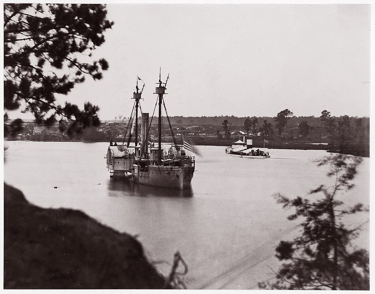 U.S. Monitor "Saugus" and Gunboat "Mendota", Appomattox River, Unknown (American), Albumen silver print from glass negative 