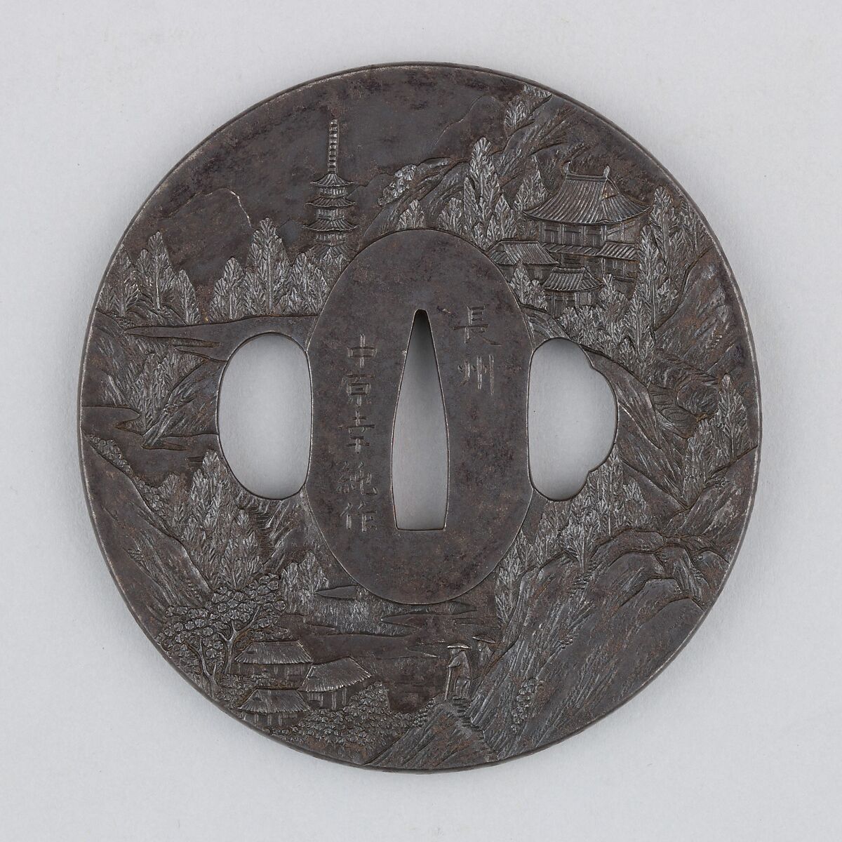Sword Guard (Tsuba), Steel, copper, Japanese 