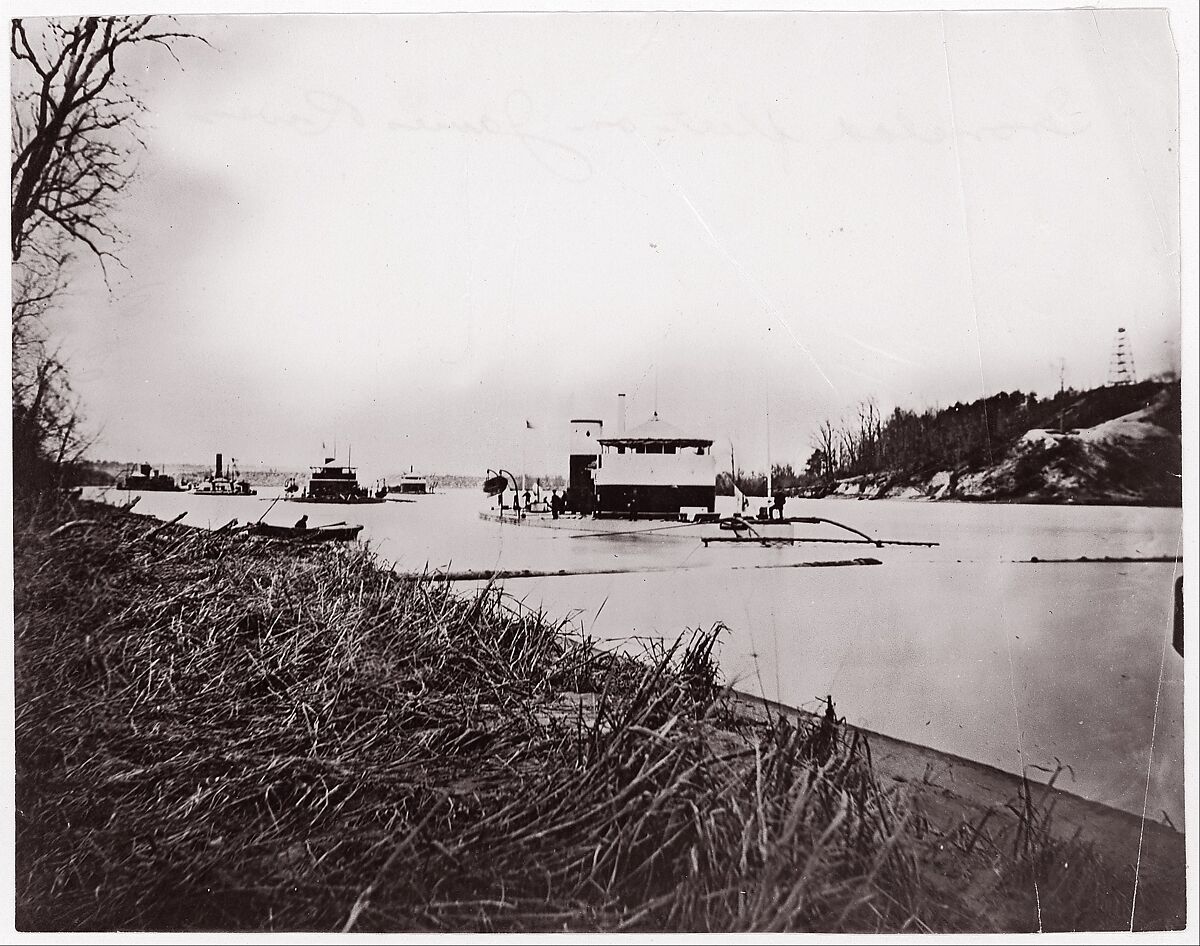 Ironclad fleet on James River below Rebel "Howlett House Battery", Unknown (American), Albumen silver print from glass negative 