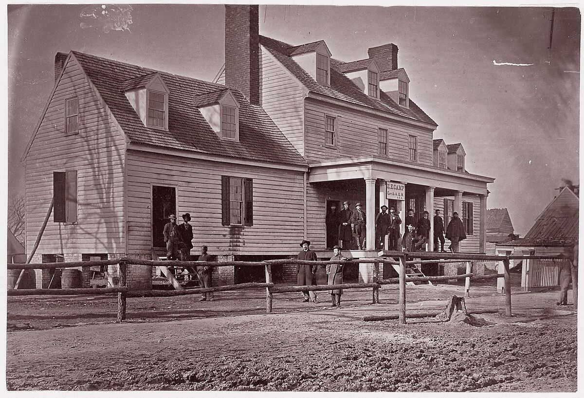 [Headquarters of Captain E. E. Camp, Assistant Quartermaster at City Point, Virginia], Attributed to Andrew Joseph Russell (American, 1830–1902), Albumen silver print from glass negative 