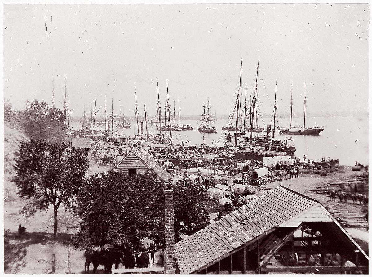 [Army Wagons and Transports, City Point, Virginia], Attributed to Andrew Joseph Russell (American, 1830–1902), Albumen silver print from glass negative 