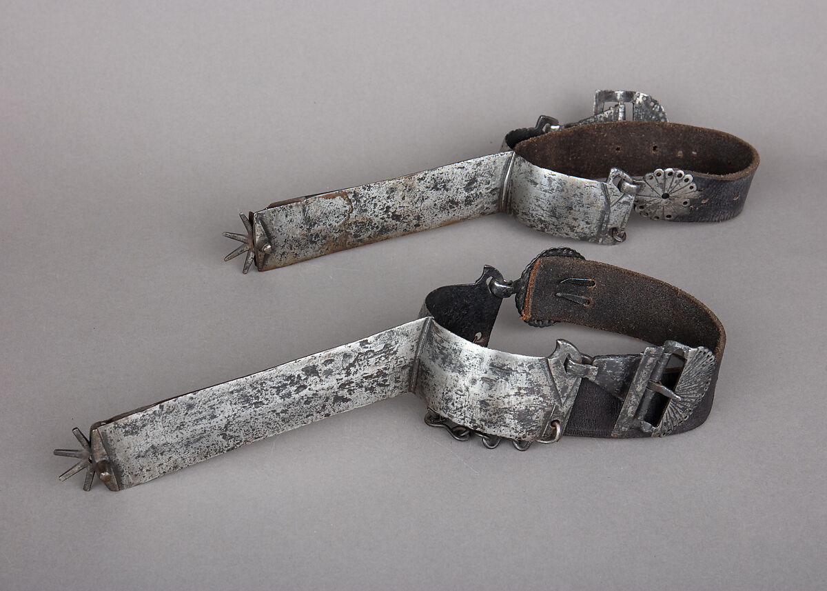 Pair of Hussar Rowel Spurs, Iron alloy, copper, leather, Hungarian