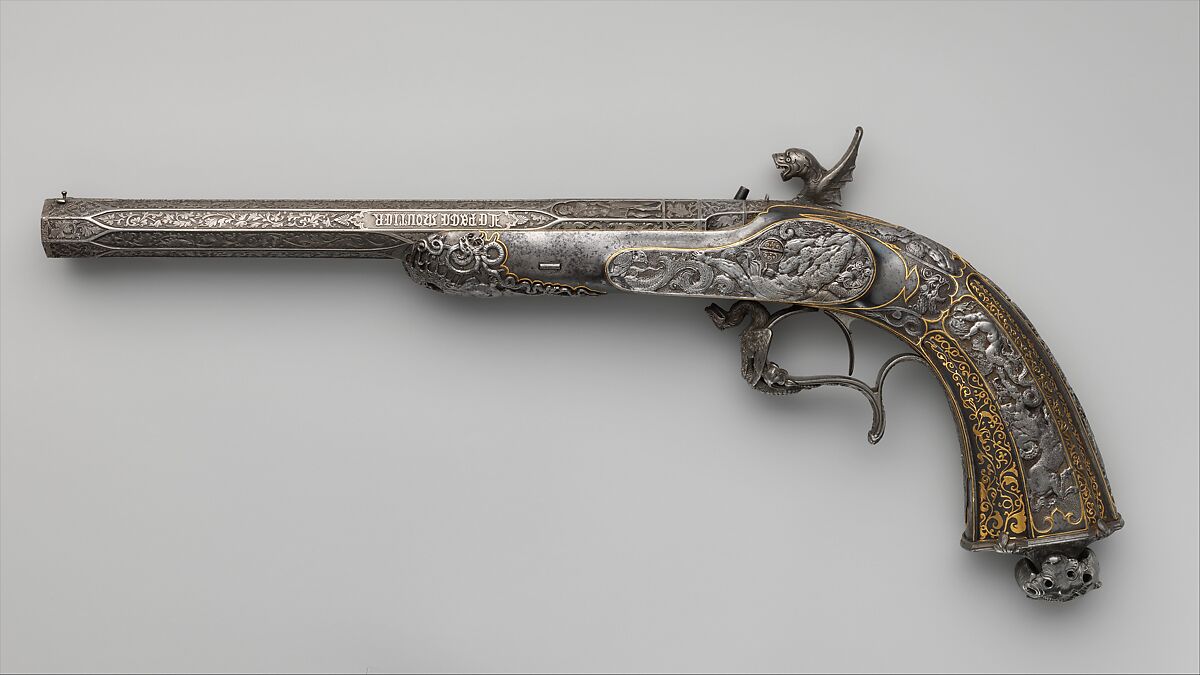 Percussion Exhibition Pistol, Signed by Gilles Michel Louis Moutier-Le Page (French,  1810–1887), Steel, gold, French