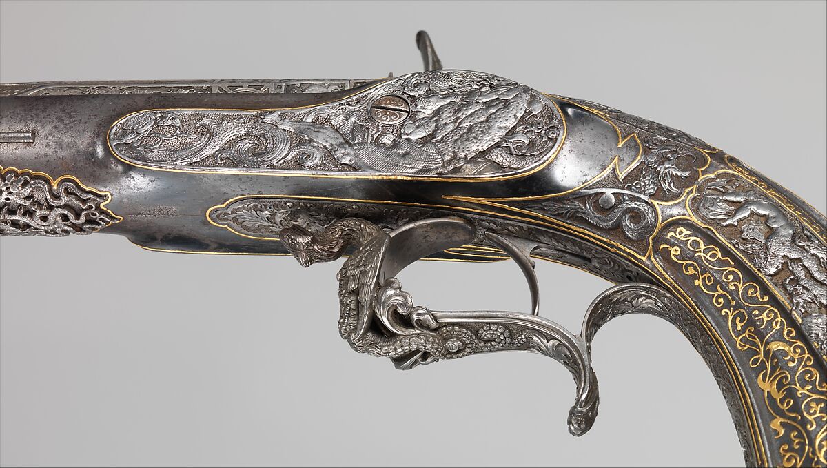 Percussion Exhibition Pistol, Signed by Gilles Michel Louis Moutier-Le Page (French,  1810–1887), Steel, gold, French