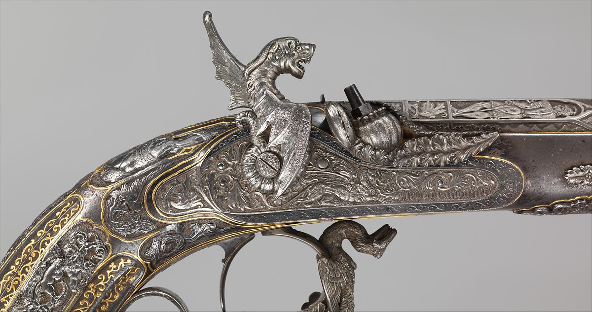 Percussion Exhibition Pistol, Signed by Gilles Michel Louis Moutier-Le Page (French,  1810–1887), Steel, gold, French