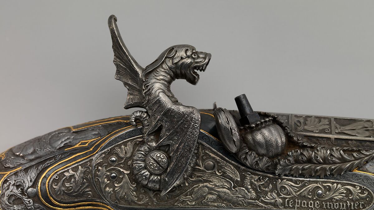 Percussion Exhibition Pistol, Signed by Gilles Michel Louis Moutier-Le Page (French,  1810–1887), Steel, gold, French