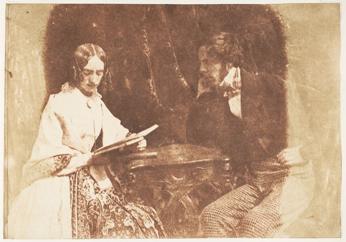 Couple Seated, Woman Reading, Hill and Adamson (British, active 1843–1848), Salted paper print from paper negative 