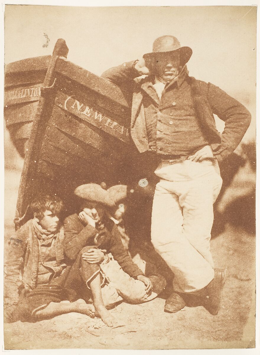 Newhaven Fisherman with Two Boys, Hill and Adamson (British, active 1843–1848), Salted paper print from paper negative 