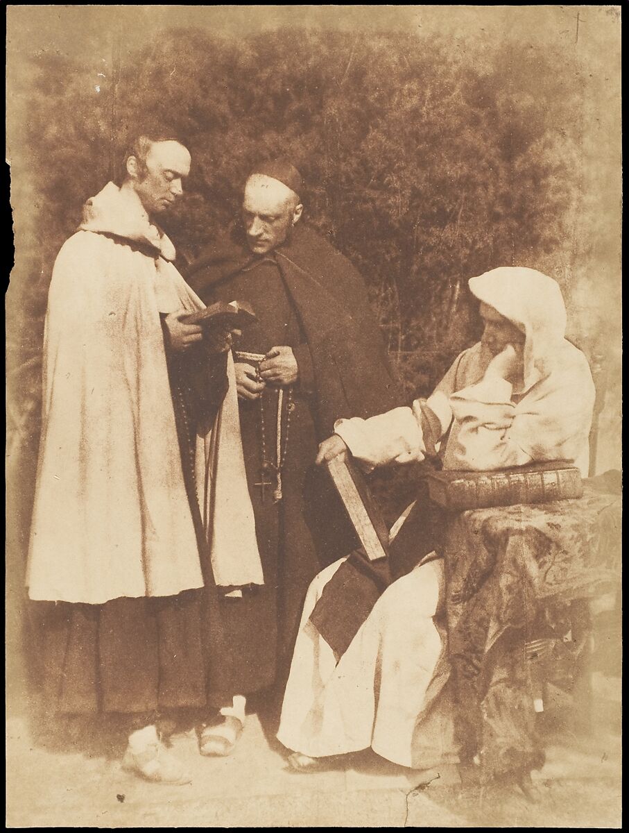 William Borthwick Johnstone, William Leighton Leitch and David Scott as "The Monks of Kennaquhair" from Sir Walter Scott's "The Abbott", Hill and Adamson (British, active 1843–1848), Salted paper print from paper negative 