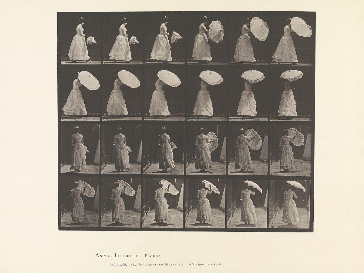 [Woman Opening Parasol], Eadweard Muybridge (British and American, Kingston upon Thames 1830–1904 Kingston upon Thames), Collotype 