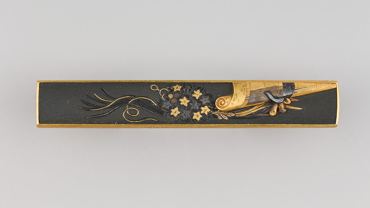 Knife Handle (Kozuka), Copper-gold alloy (shakudō), gold, silver, copper, copper-silver alloy (shibuichi), Japanese 