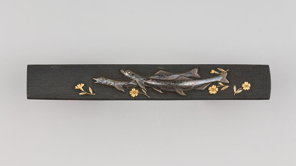 Knife Handle (Kozuka), Kyokuryuken Tadayuki (Japanese), Copper-gold alloy (shakudō), silver, gold, copper-silver alloy (shibuichi), Japanese 